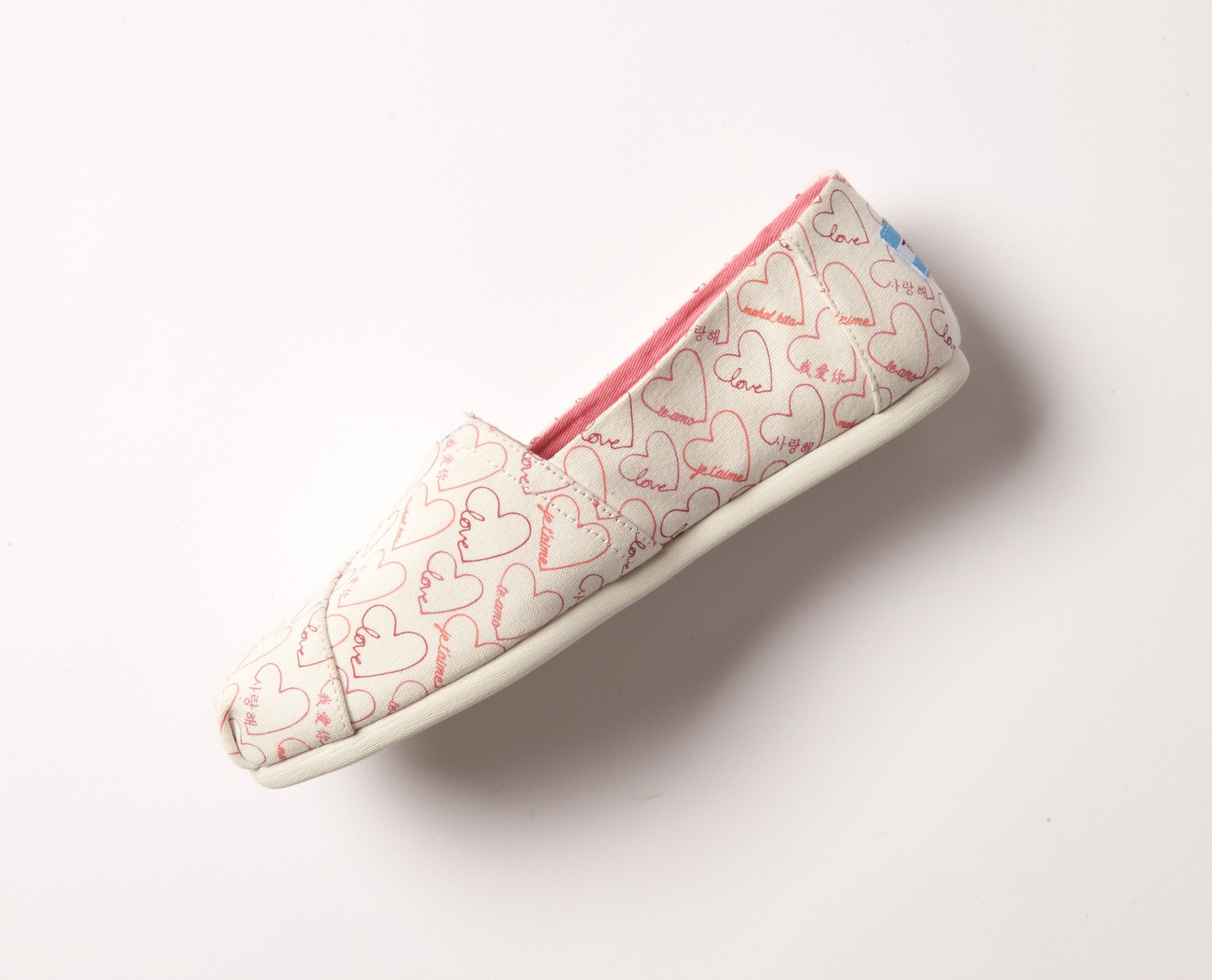 TOMS Pink Love Languages Women's Classics Angle 3